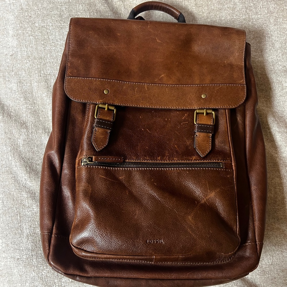 Fossil Brown Leather Backpack